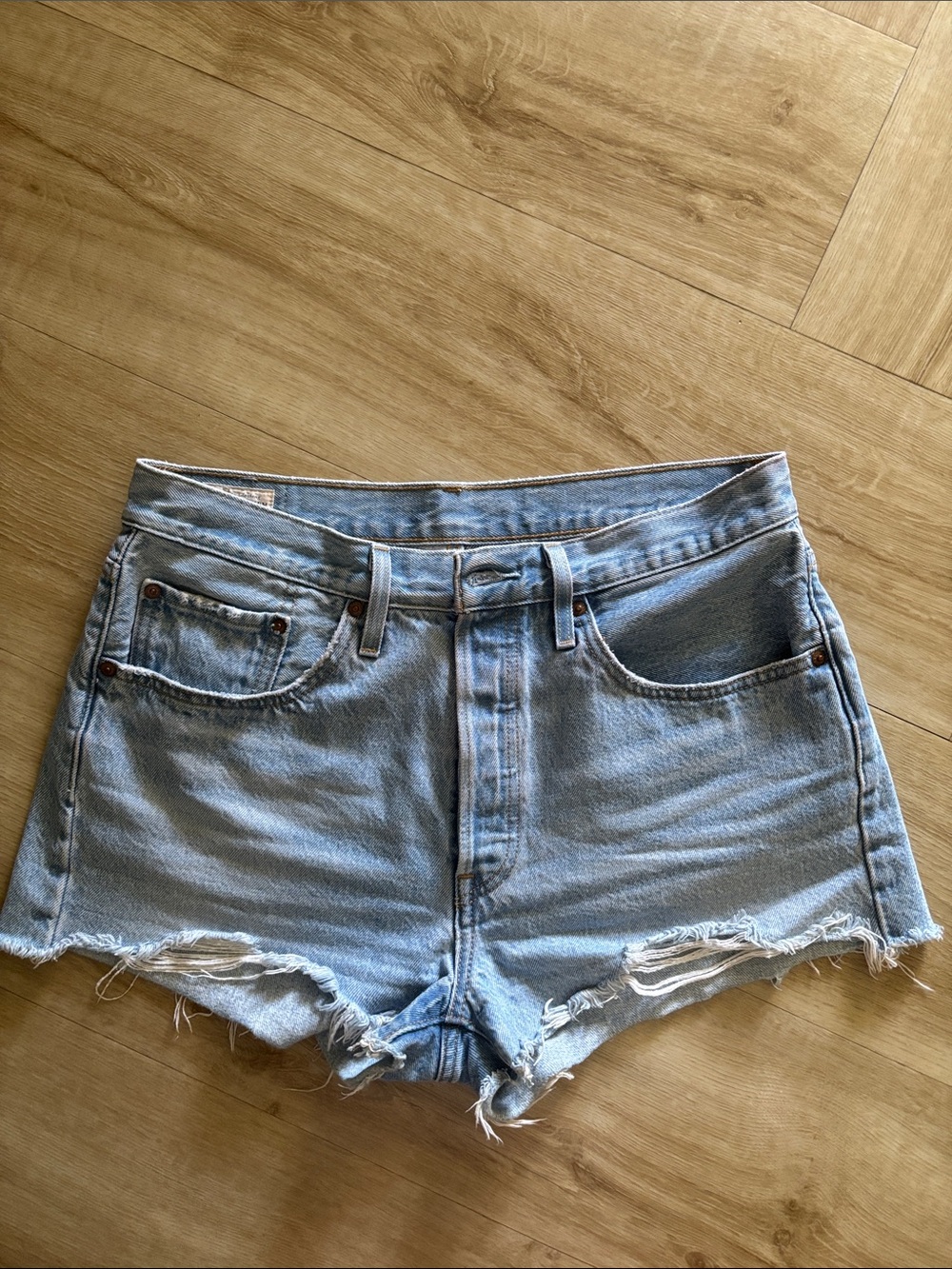 Levi's Light Blue High-Rise Cutoff Denim Shorts